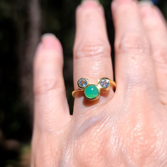 Chrysoprase & Topaz 24k Gold & Sterling ring sz6.5 looks a little like Mickey! - Picture 9 of 11